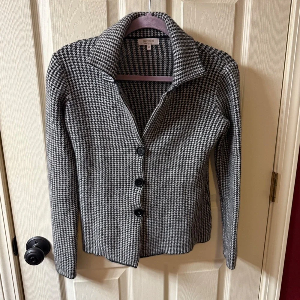 Bartolini Women's Houndstooth Knit Blazer Jacket Size M Made in Italy Wool Blend